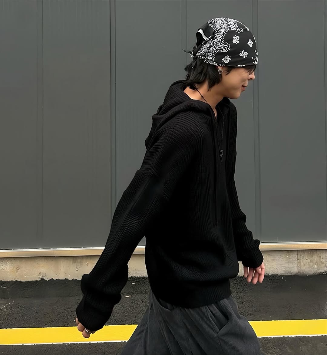 韓系立體針織連帽衛衣 寬鬆落肩 厚磅針織外套