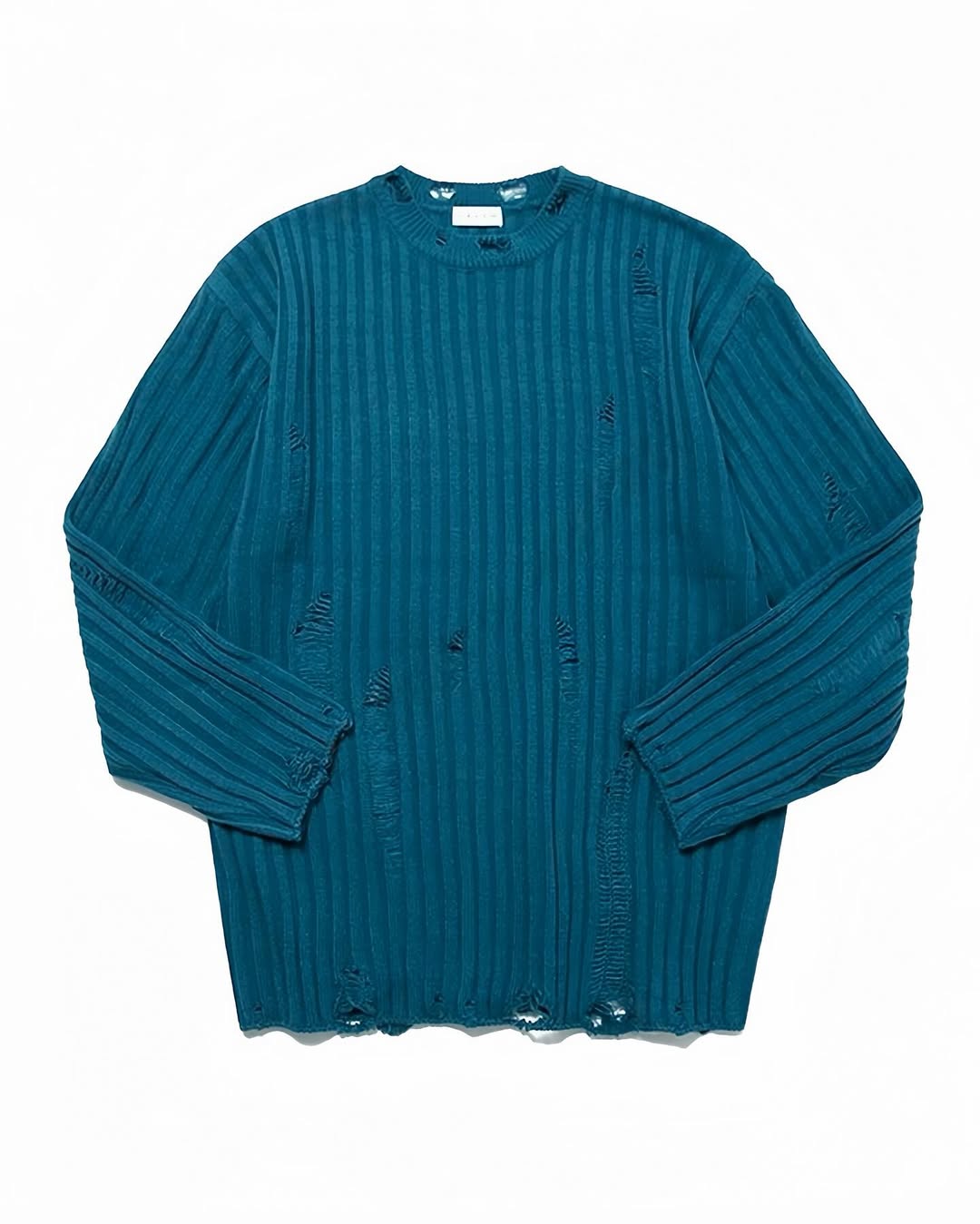 韓系破壞水洗針織毛衣 復古破洞設計 寬鬆圓領