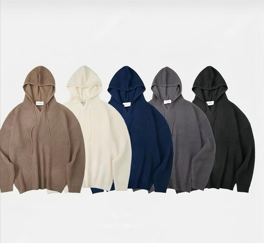 韓系立體針織連帽衛衣 寬鬆落肩 厚磅針織外套