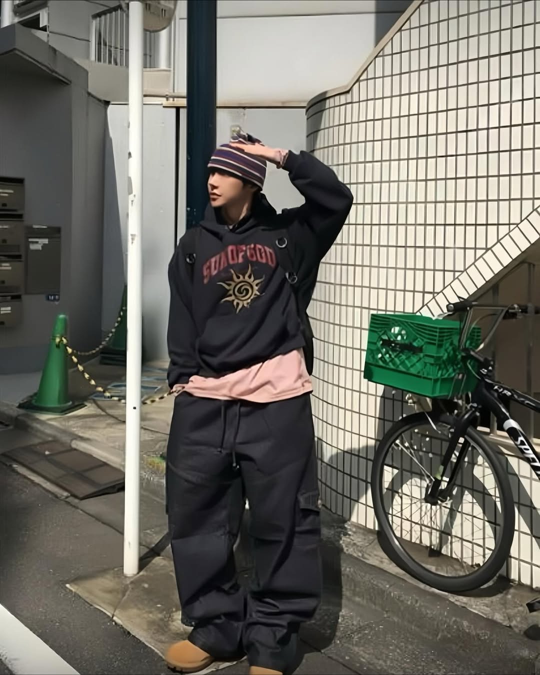 韓系圖騰印花連帽衛衣 寬鬆落肩