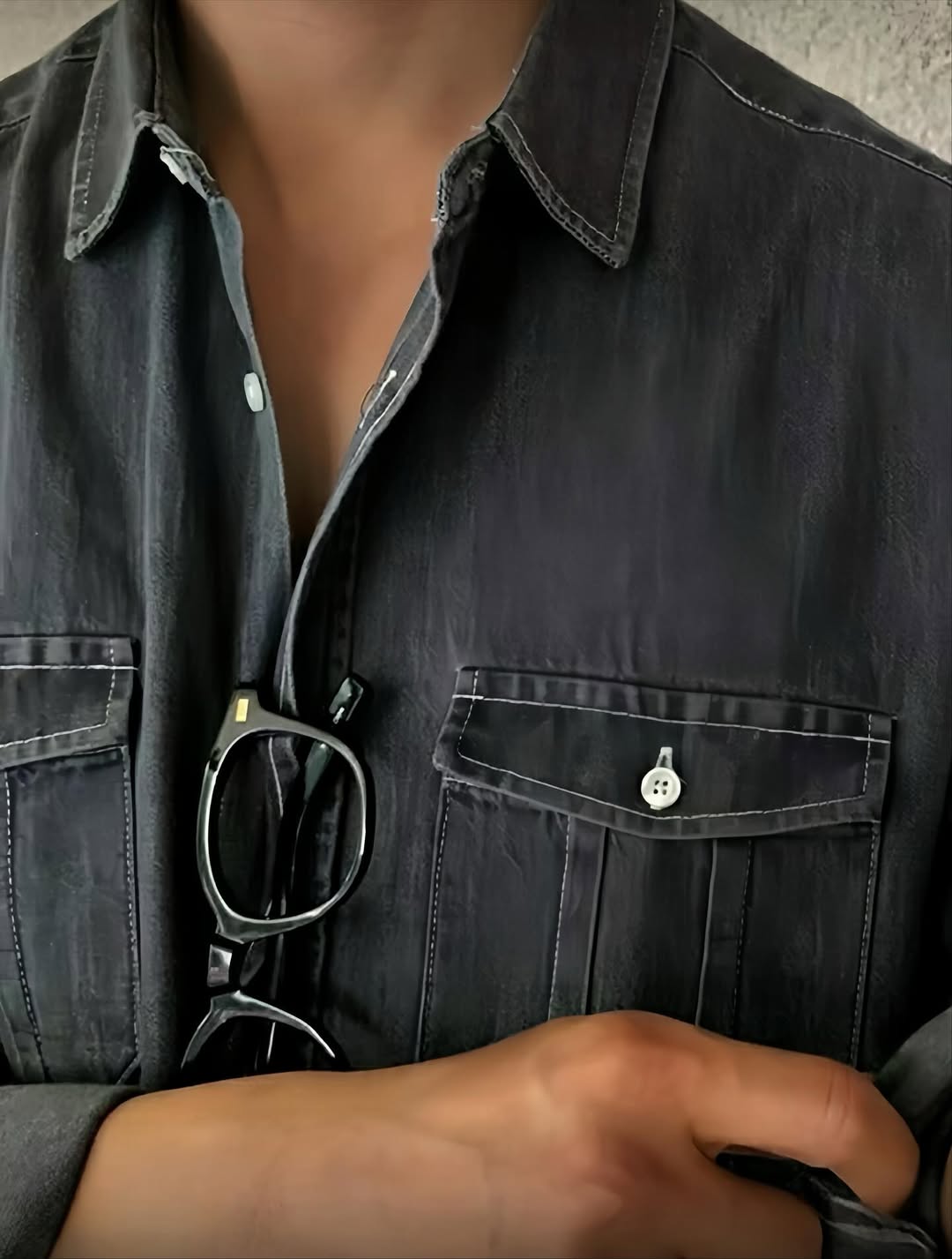 韓系 12oz 丹寧工裝襯衫 厚磅牛仔 雙口袋設計 寬鬆版型