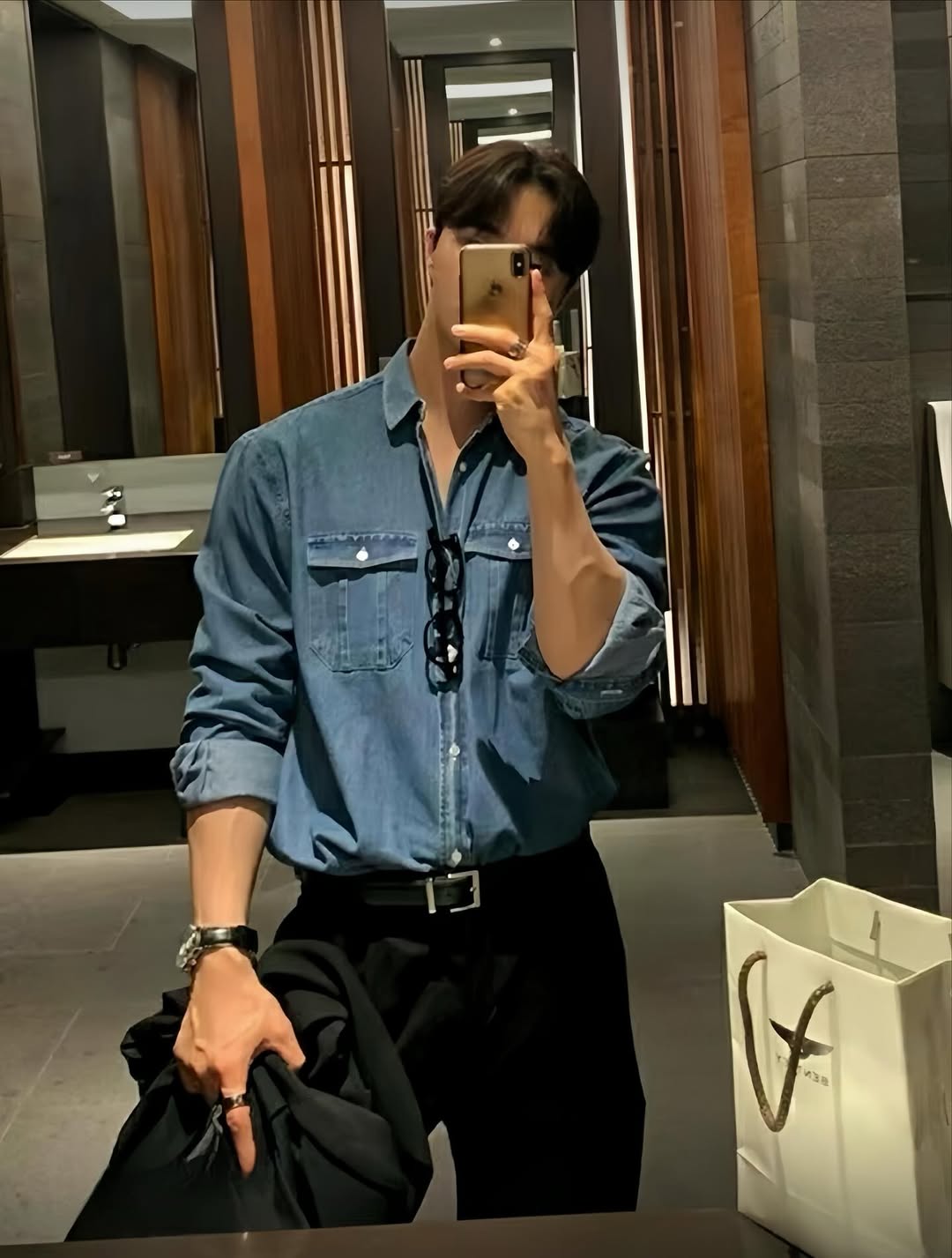 韓系 12oz 丹寧工裝襯衫 厚磅牛仔 雙口袋設計 寬鬆版型