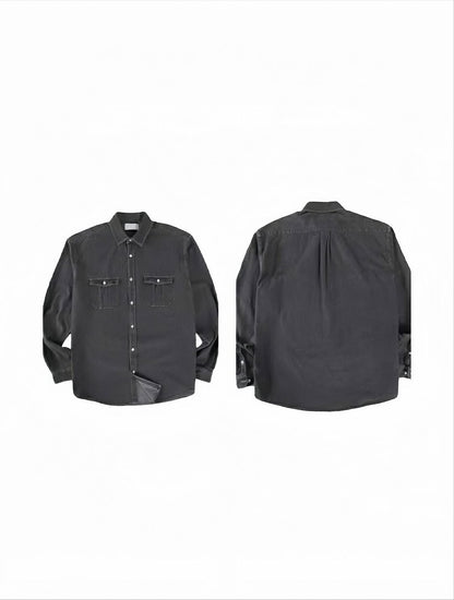 韓系 12oz 丹寧工裝襯衫 厚磅牛仔 雙口袋設計 寬鬆版型