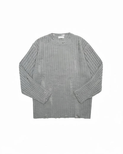 韓系破壞水洗針織毛衣 復古破洞設計 寬鬆圓領