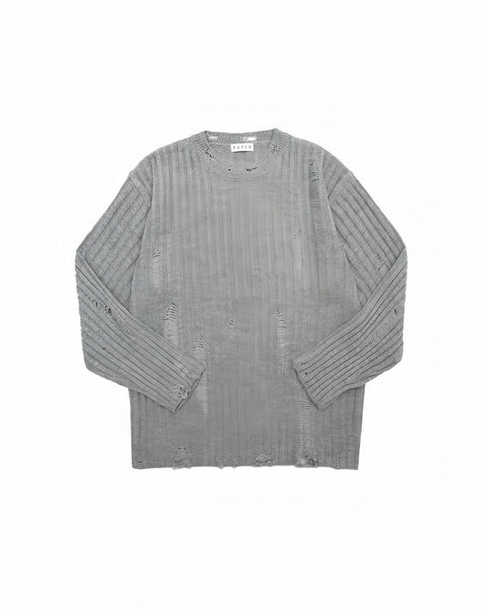 韓系破壞水洗針織毛衣 復古破洞設計 寬鬆圓領