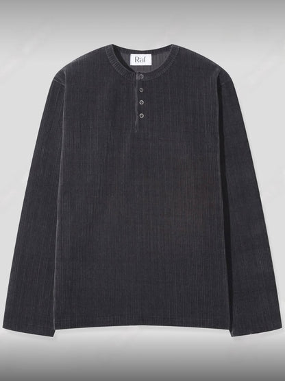 韓系立體條紋亨利領長袖上衣 復古紋理 寬鬆版型