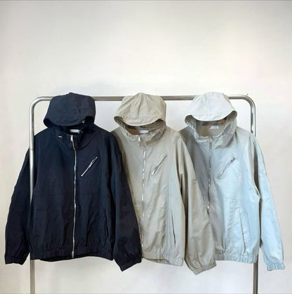 韓國斜拉鍊連帽機能衝鋒外套 防水防風 寬鬆版型