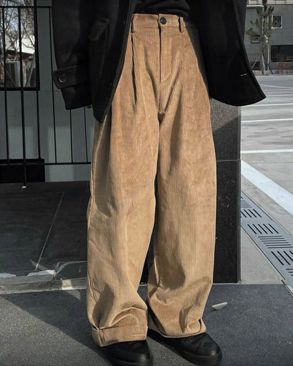 韓系高腰闊腿燈芯絨褲 男女同款 顯瘦直筒長褲