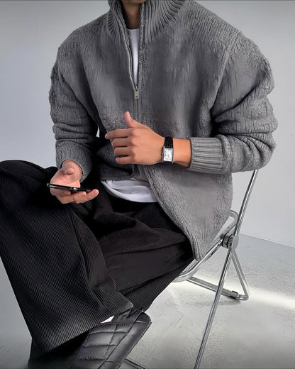 韓系立領拉鍊針織外套 寬鬆棒球領 秋冬毛衣外套