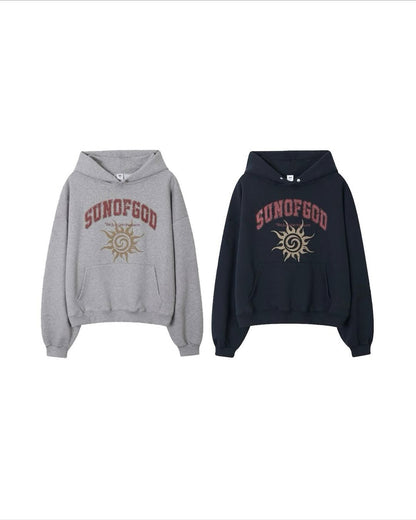 韓系圖騰印花連帽衛衣 寬鬆落肩