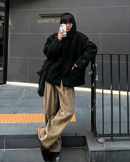 韓系高腰闊腿燈芯絨褲 男女同款 顯瘦直筒長褲