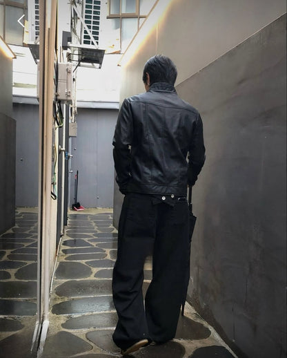 韓系小羊皮立領機車外套 男女同款 復古皮褸