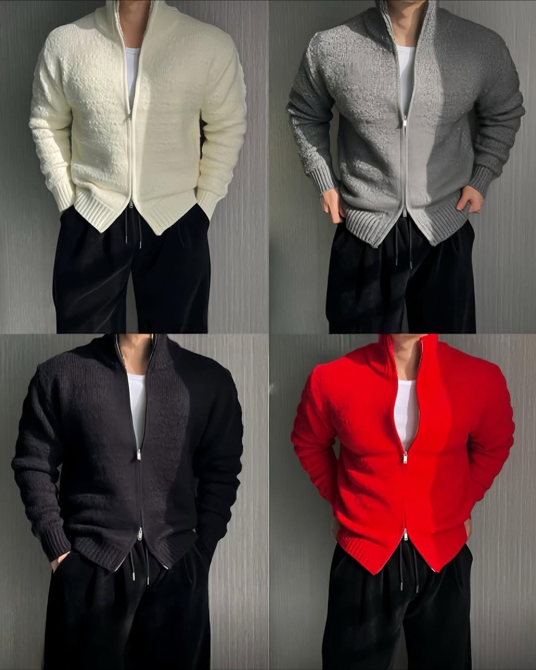 韓系立領拉鍊針織外套 寬鬆棒球領 秋冬毛衣外套