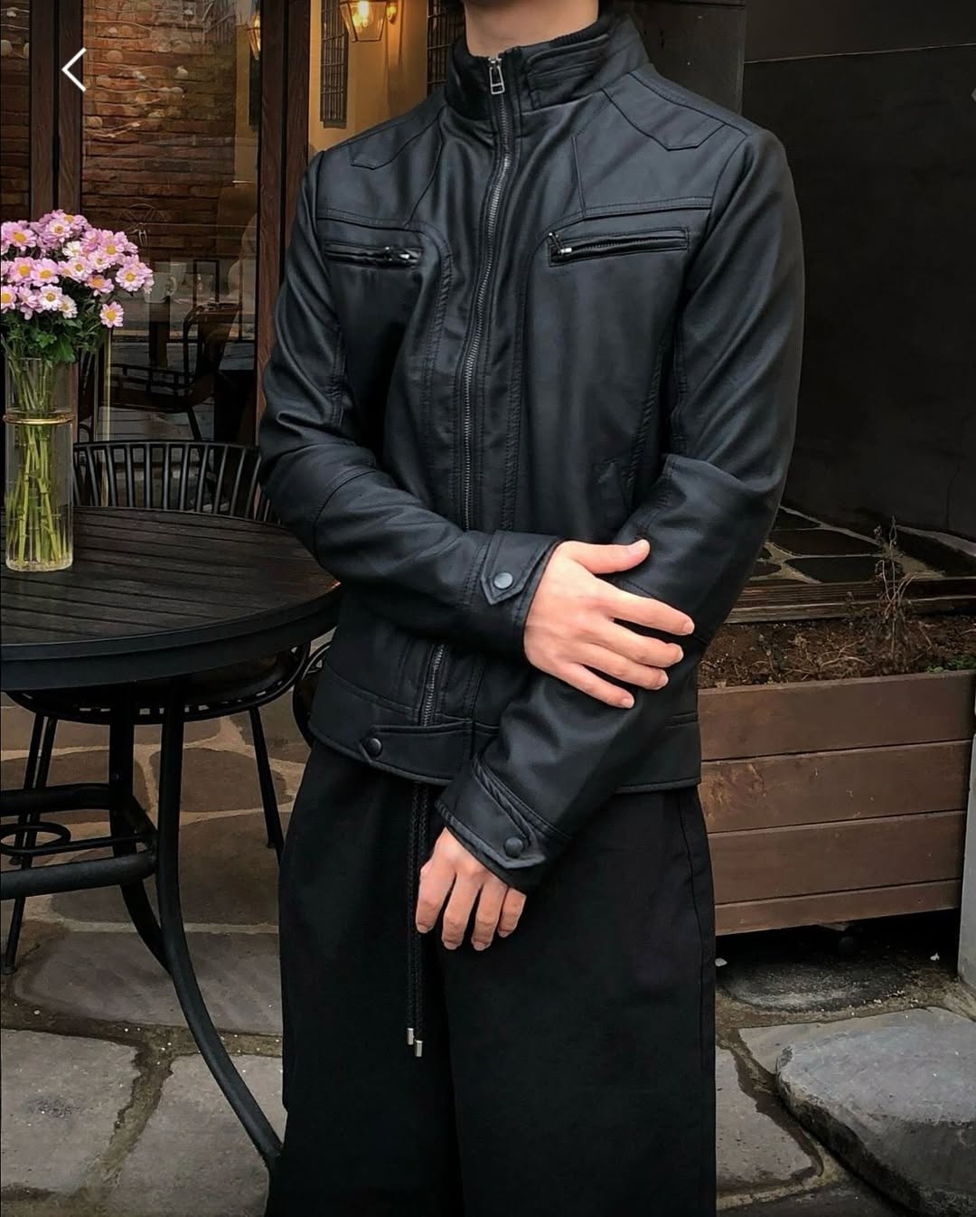 韓系小羊皮立領機車外套 男女同款 復古皮褸