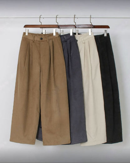 韓系高腰闊腿燈芯絨褲 男女同款 顯瘦直筒長褲