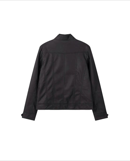 韓系小羊皮立領機車外套 男女同款 復古皮褸