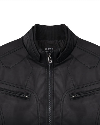 韓系小羊皮立領機車外套 男女同款 復古皮褸