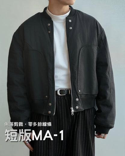 韓系短版 MA-1 飛行外套 寬鬆棒球外套 軍綠黑色