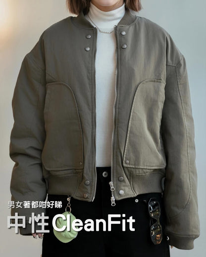 韓系短版 MA-1 飛行外套 寬鬆棒球外套 軍綠黑色