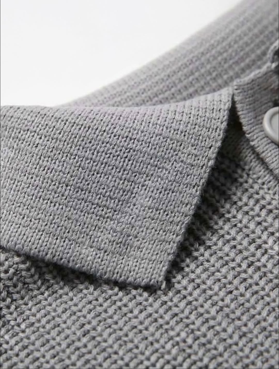 韓系針織 Polo 衫 寬鬆長袖 立體紋理翻領上衣