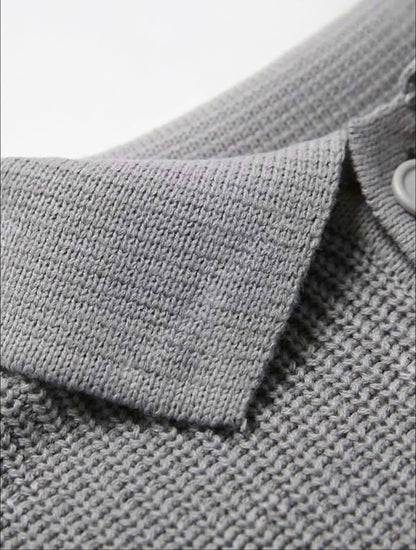 韓系針織 Polo 衫 寬鬆長袖 立體紋理翻領上衣