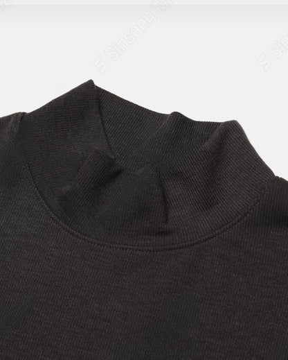 韓系細坑條半高領長袖 T 恤 修身版型 純色打底衫