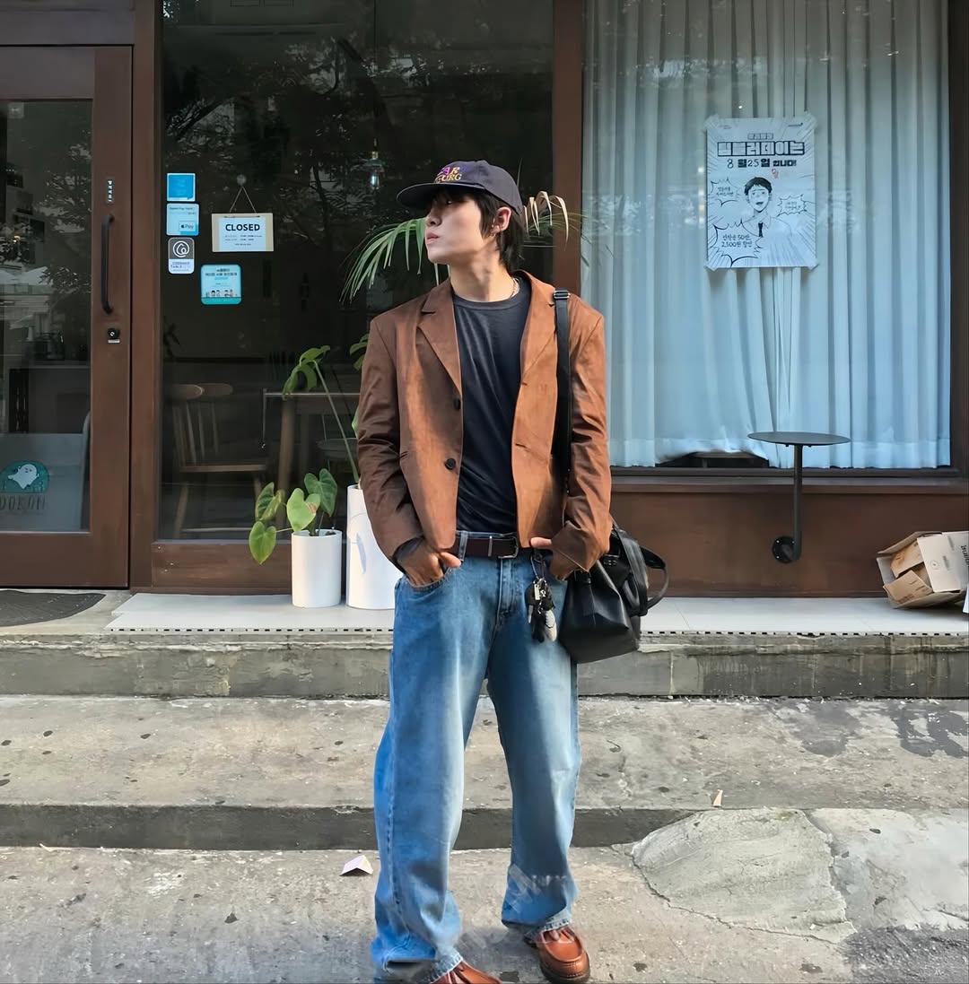 韓系復古水洗直筒牛仔褲 寬鬆版型 高腰設計 男女同款